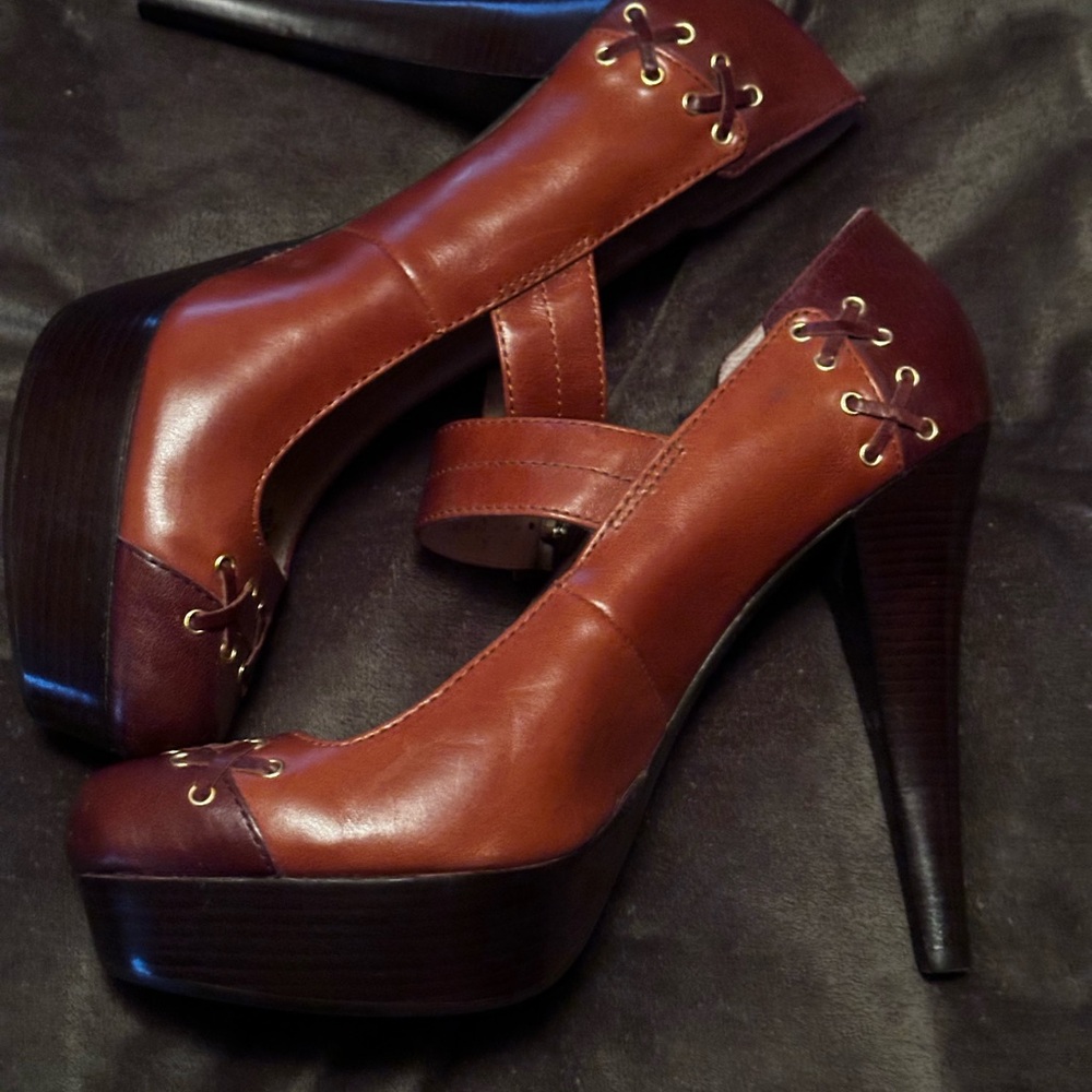 Michael Kors Brown Leather Platform High Heel Pumps